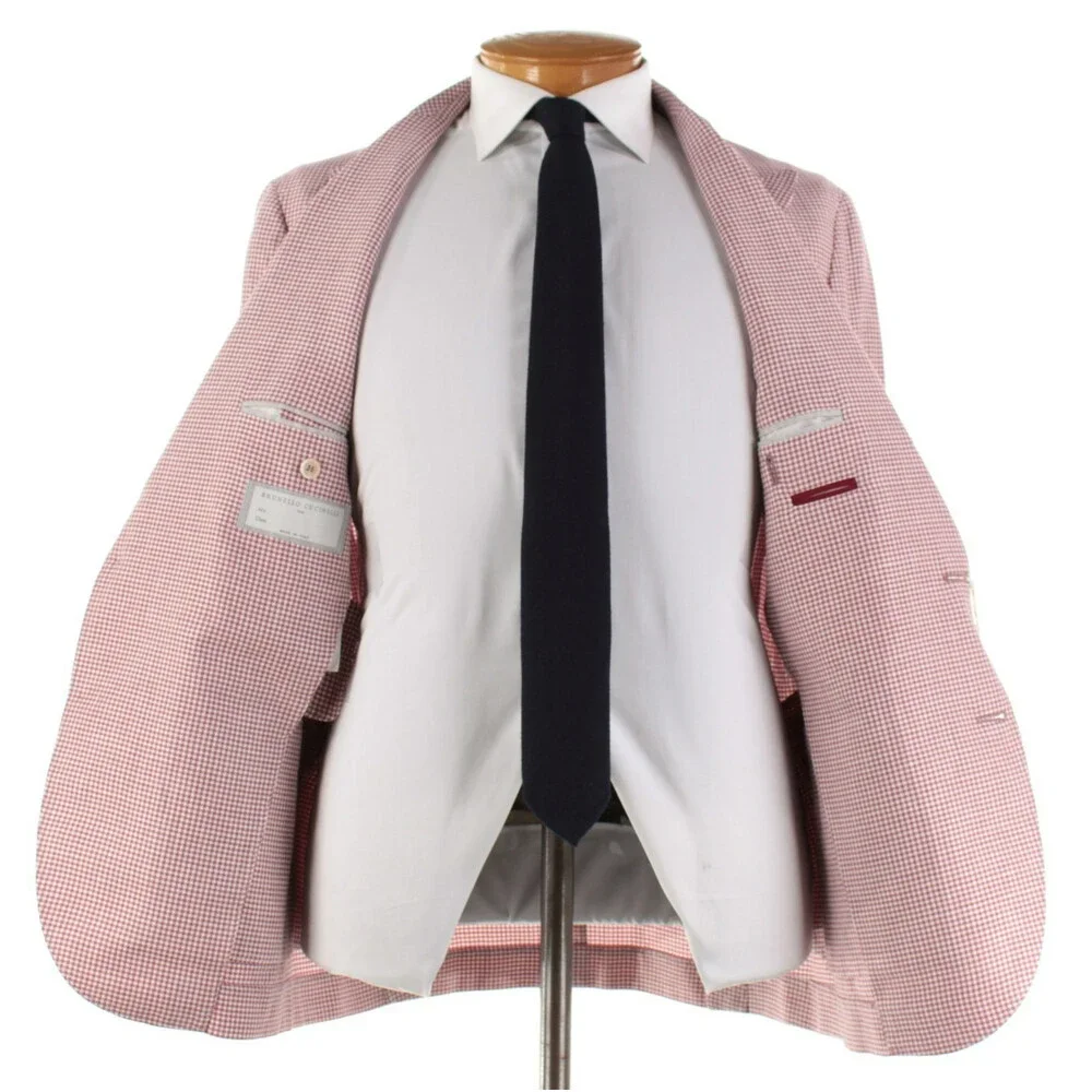 Brunello Cucinelli NWT Wool Blend Sport Coat Size 50 (40 US) In Burgundy & White